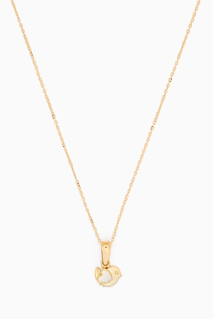 

Bird Pendant with Mother of Pearl Heart in 18kt Yellow Gold