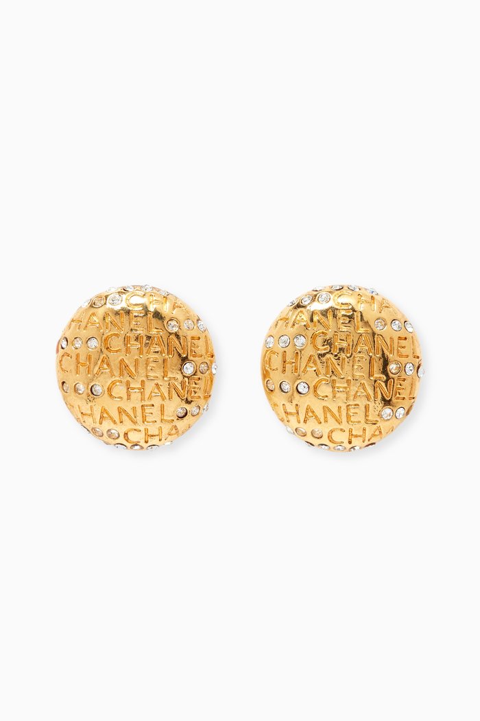

Monogram Crystal Clip Earrings, Gold