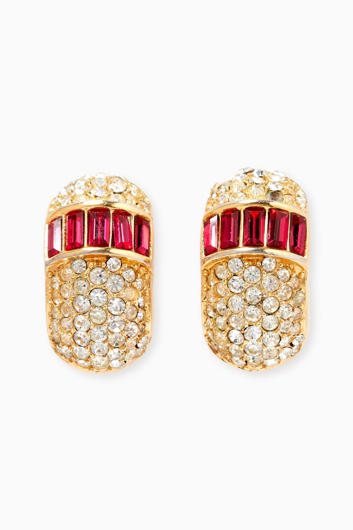 

Crystal & Stone Clip Earrings, Gold