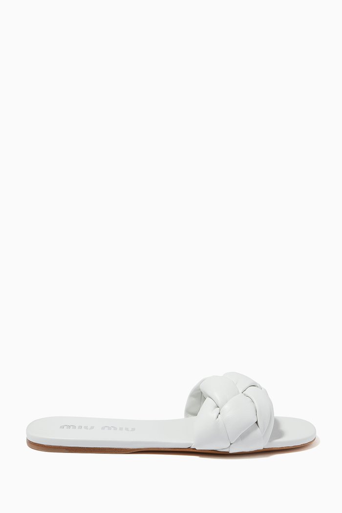 

Intrecciato Flat Slides in Leather, White