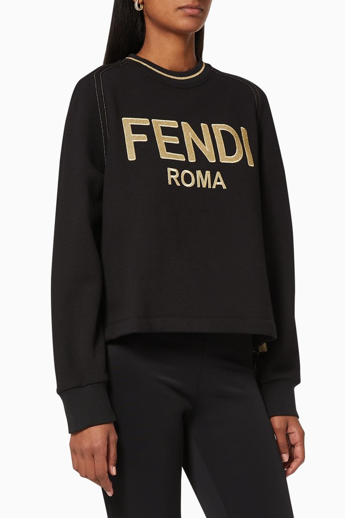 

FENDI ROMA Jersey Cropped Sweatshirt, Black