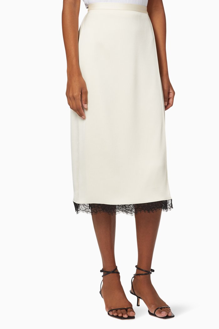 

Lace Trimmed Crepe Wrap Skirt, Neutral
