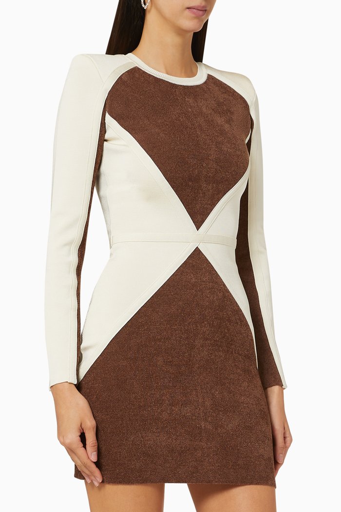

Colourblock Chenille Knit Mini Dress, Brown