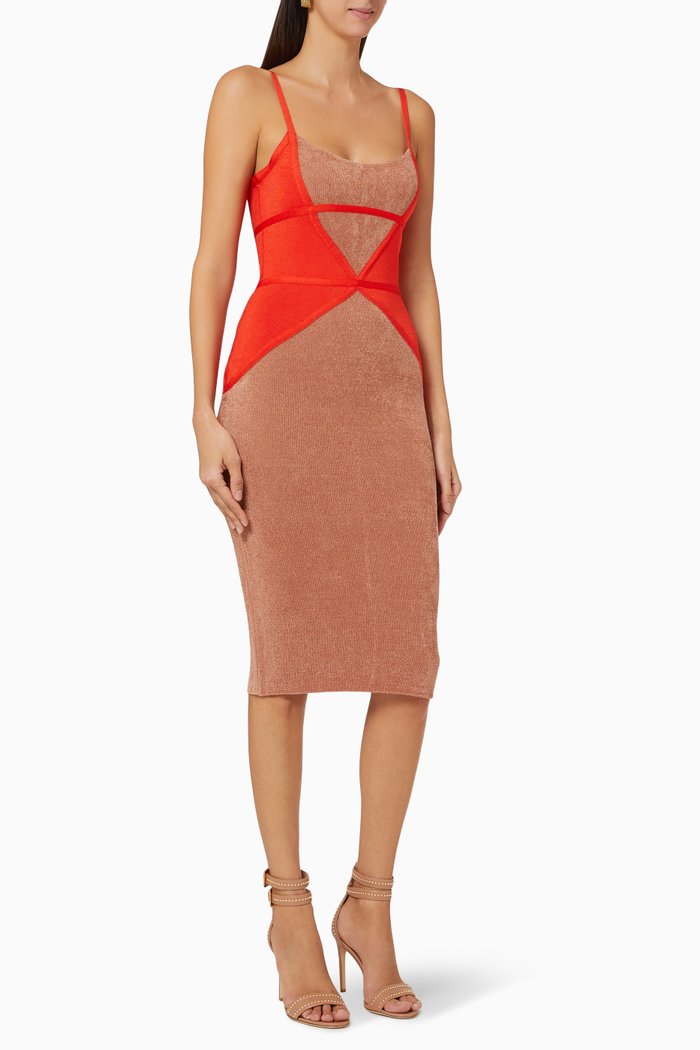 

Colourblock Chenille Knit Midi Dress, Rose gold