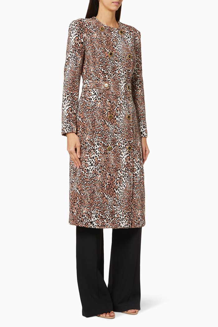 

Animalier Viscose Blend Double-Breasted Coat, Neutral