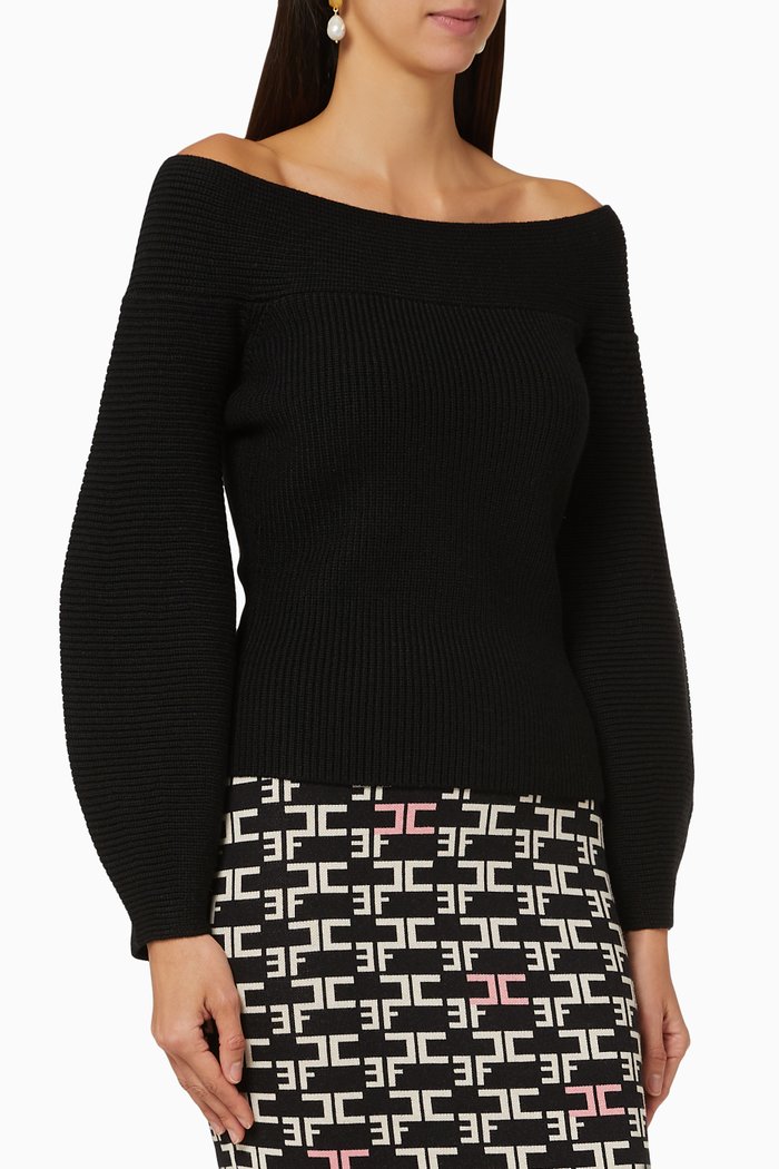 Wool Acrylic Knit Jumper, Black