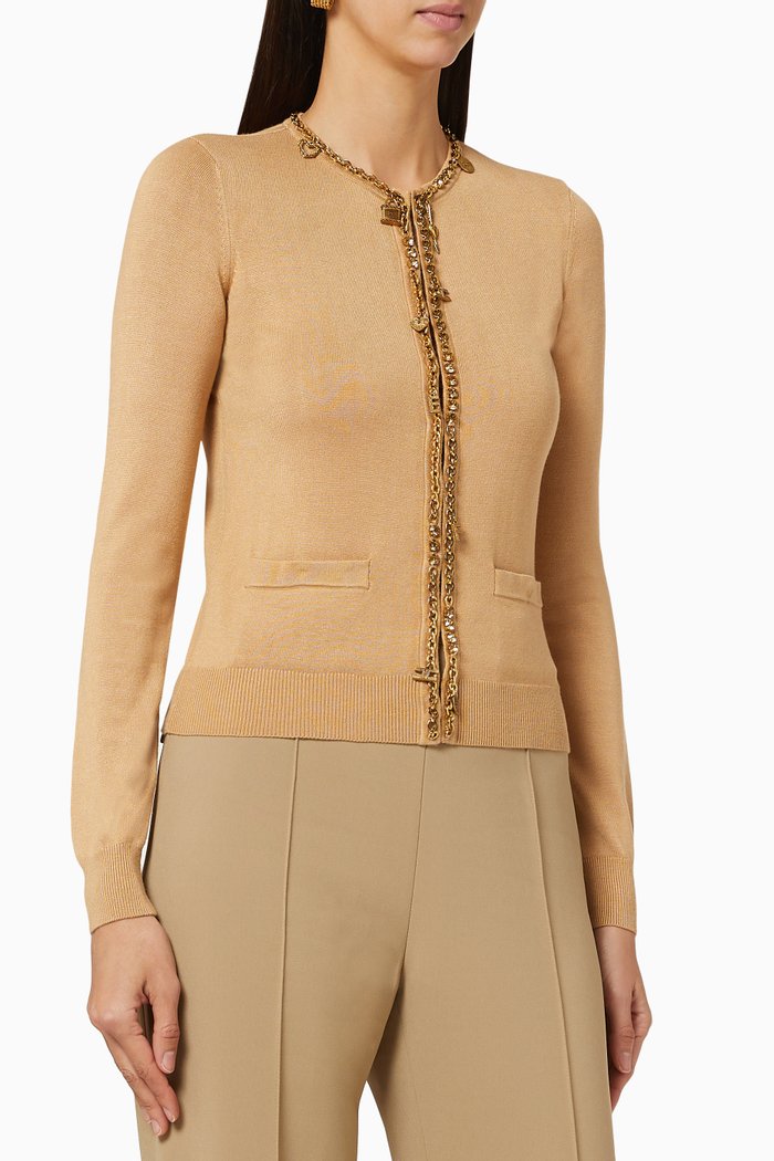 

Chain Appliqué Viscose Knit Cardigan, Brown