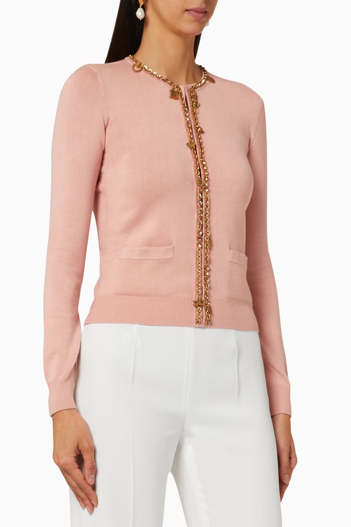 

Chain Appliqué Viscose Knit Cardigan, Pink