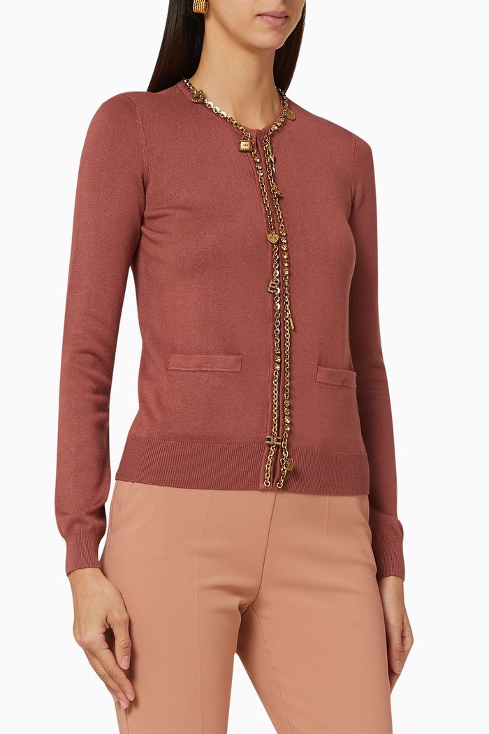 

Chain Appliqué Viscose Knit Cardigan, Red
