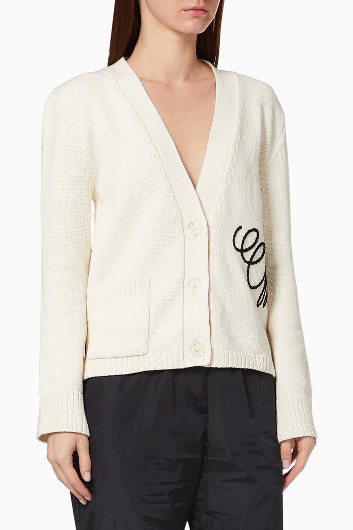 

Logo Embroidered Cotton-Blend Cardigan, Neutral