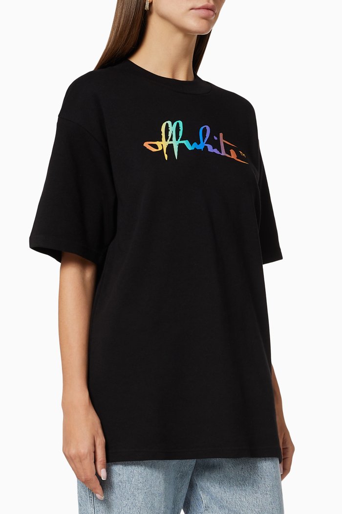 Rainbow Script Logo Cotton T-Shirt, Black