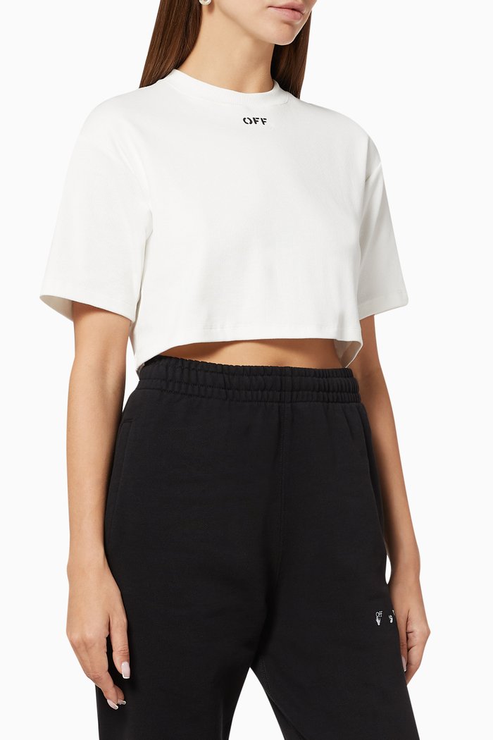 

Logo Ribbed Cotton Crop Top, White