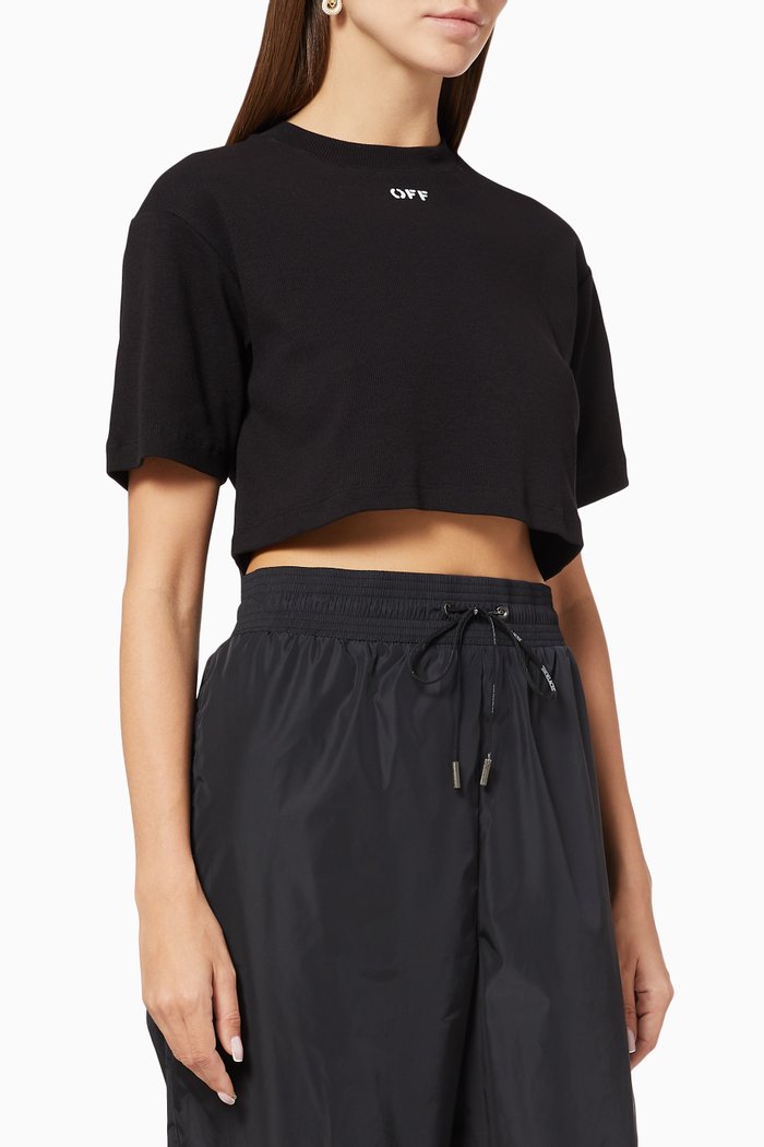 

Logo Ribbed Cotton Crop Top, Black