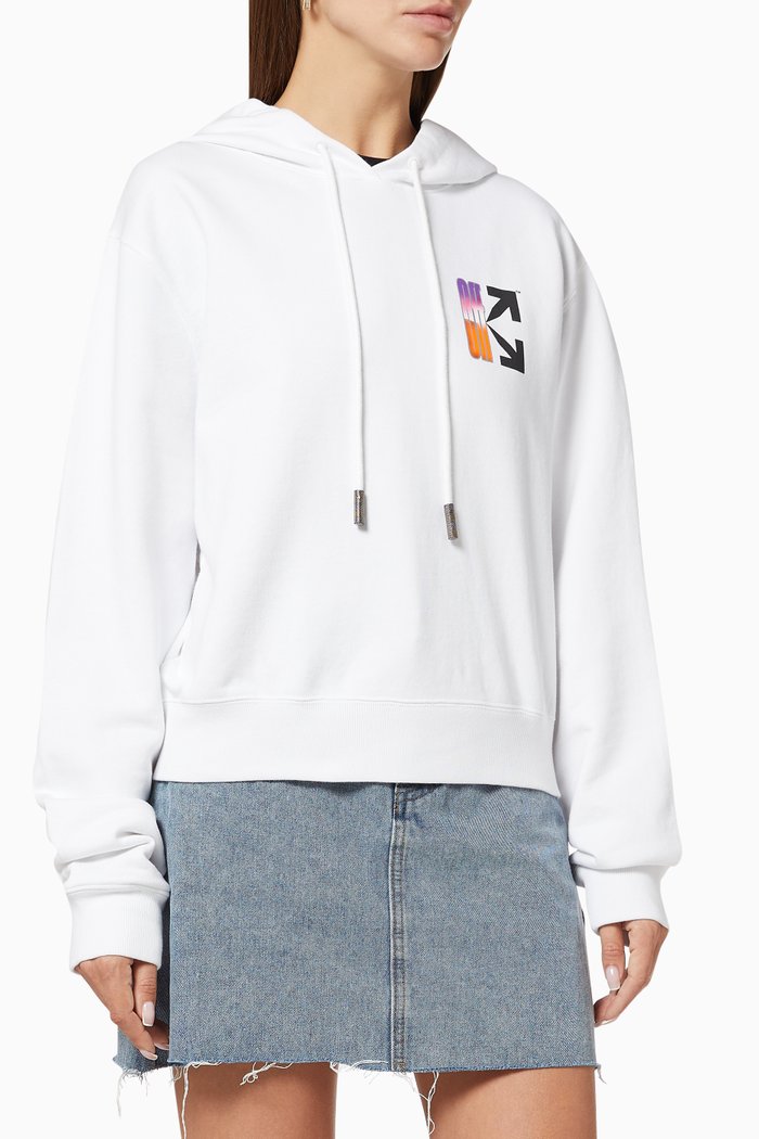 Gradient Logo Cotton Hoodie, White