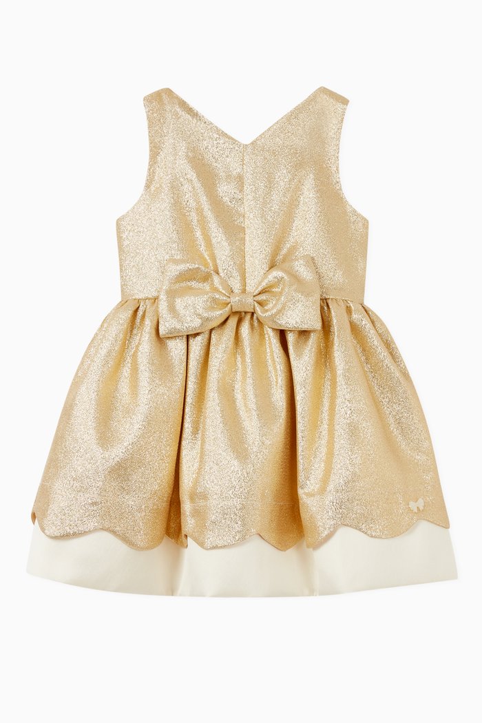 

Scalloped Metallic Cotton Crêpe Dress, Gold