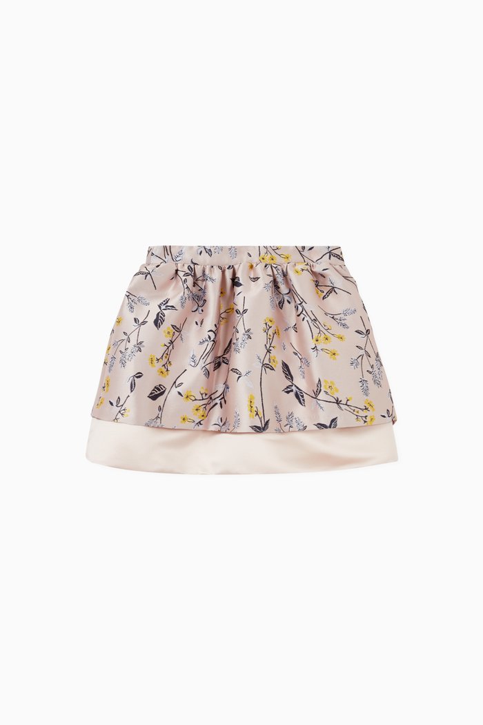 

Tiered Hem Wildflower Jacquard Skirt, Pink