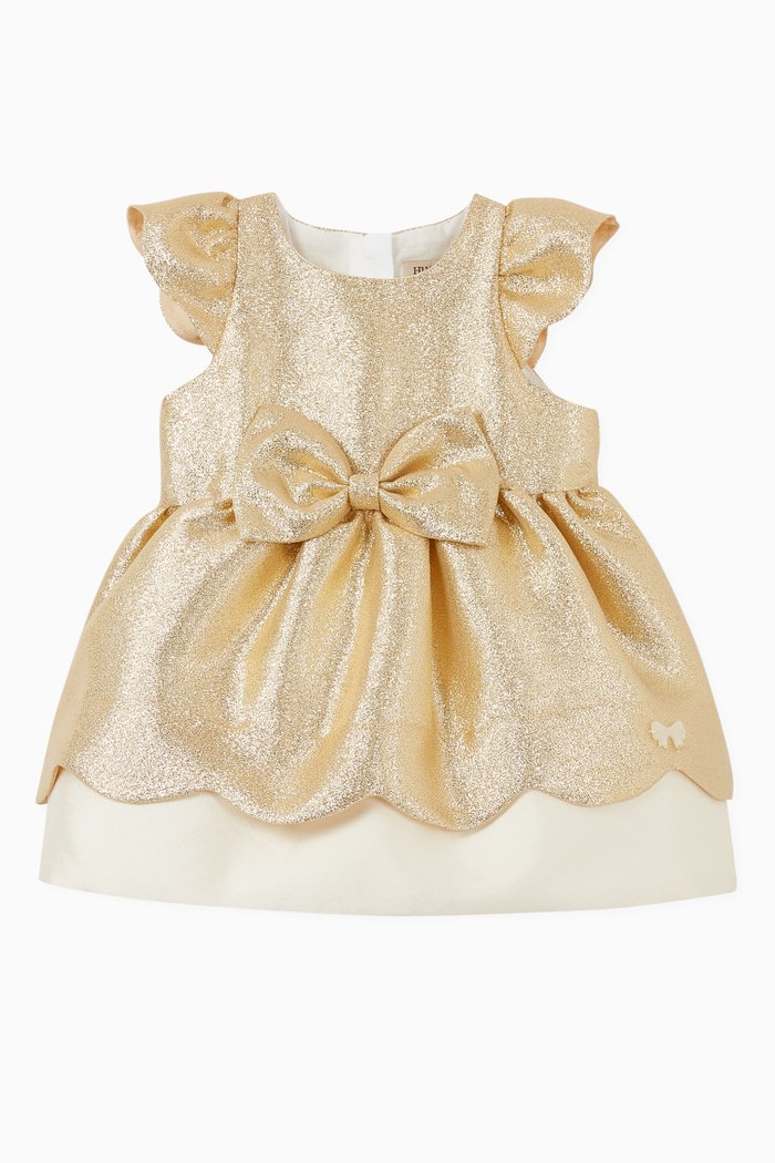 

Scalloped Metallic Cotton Crêpe Dress with Bloomers, Gold