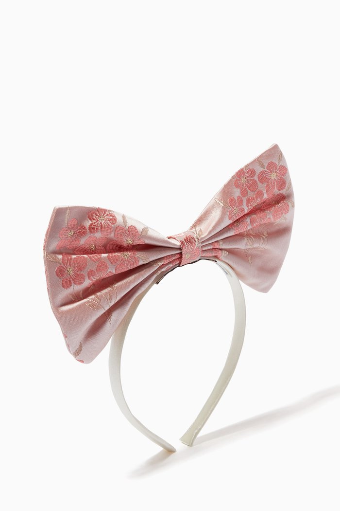 Bow Hairband in Phlox Jacquard & Satin, Pink