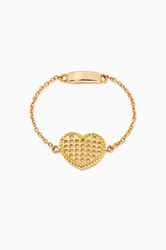 

Cross Stitch Heart Chain Ring in 18kt Yellow Gold