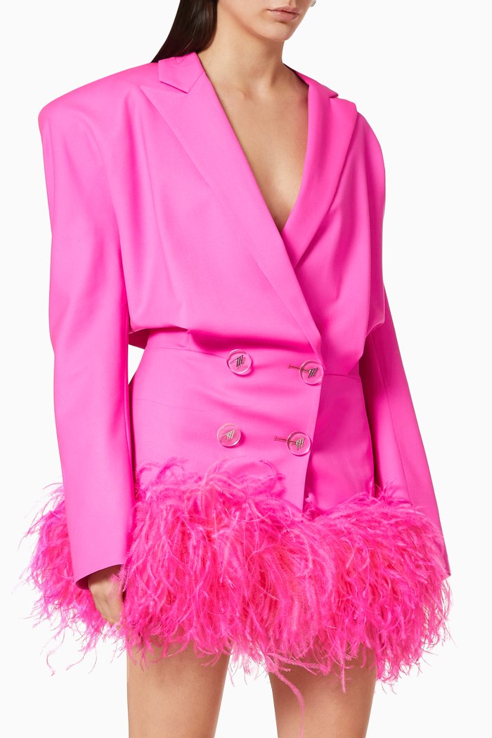 

Feather Trim Blazer Dress, Pink