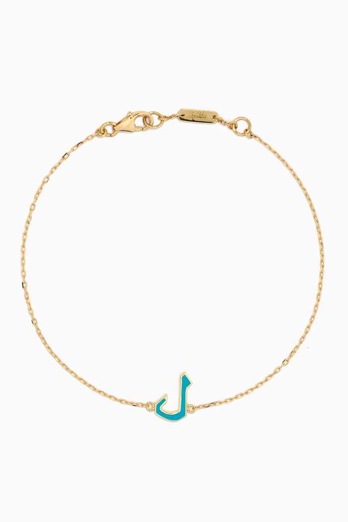 Mina "L" Enamel Bracelet in 18kt Yellow Gold, Blue