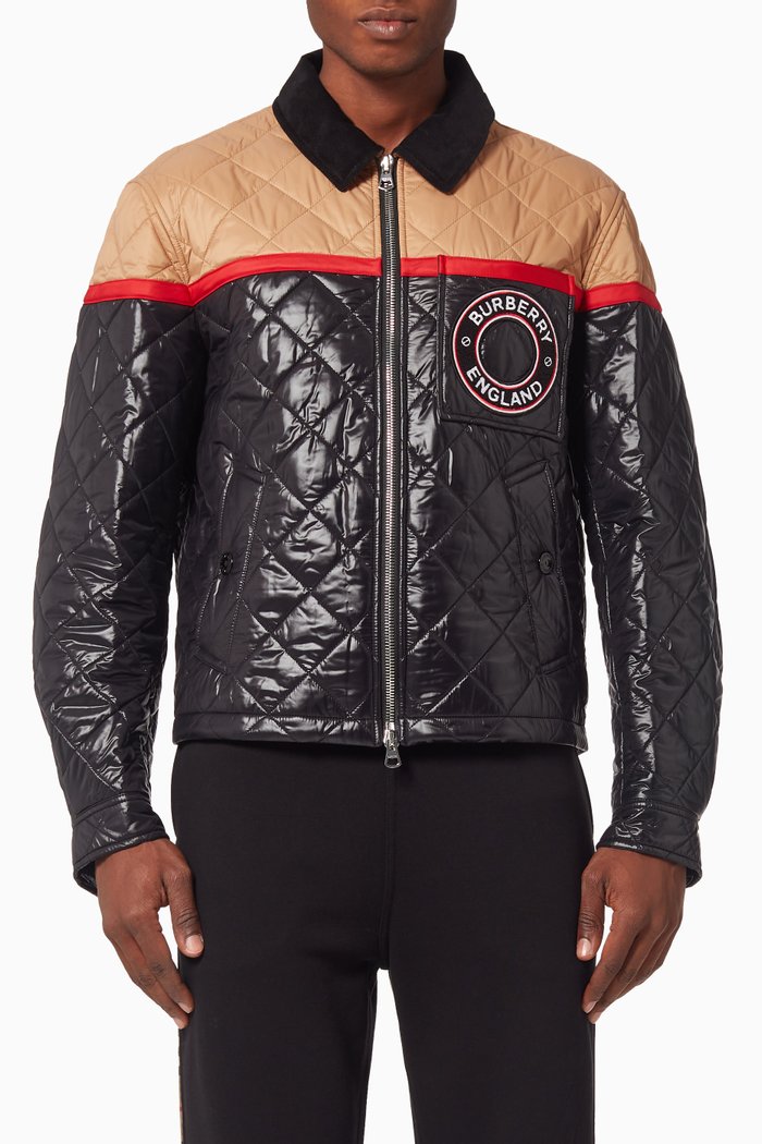 

Colourblock Recycled Nylon Harrington Jacket, Black