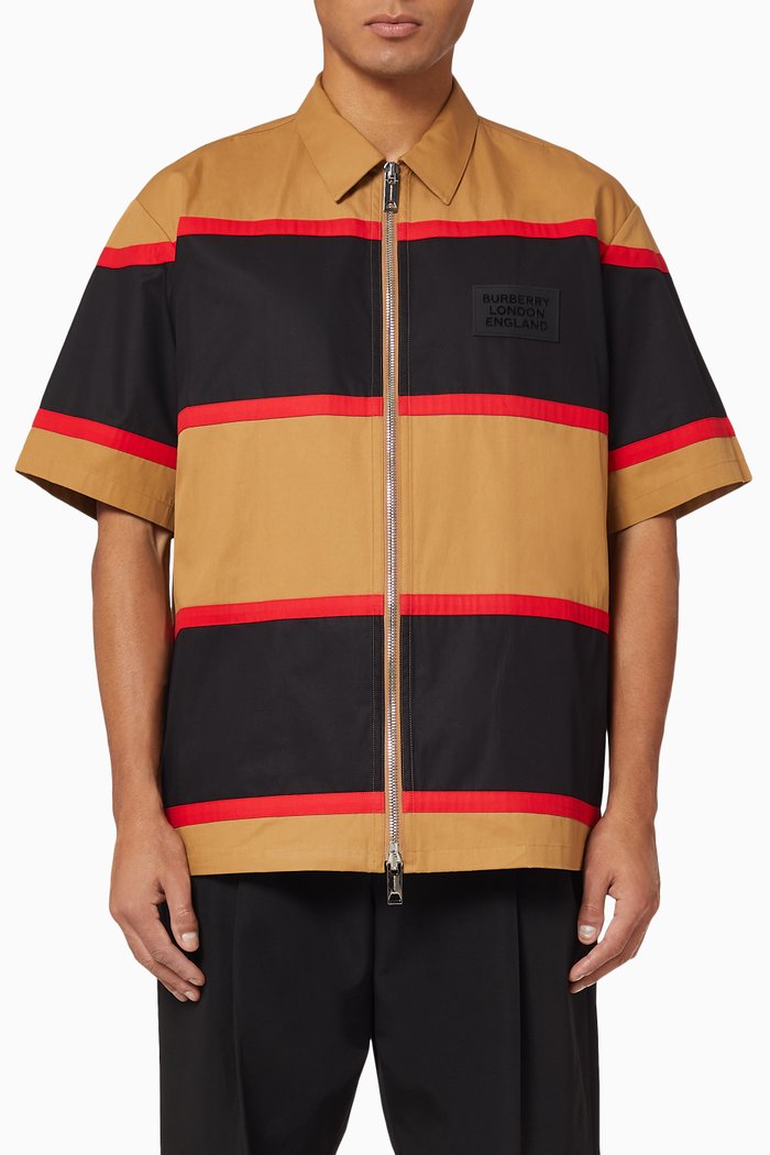

Striped Cotton Zip Shirt, Neutral