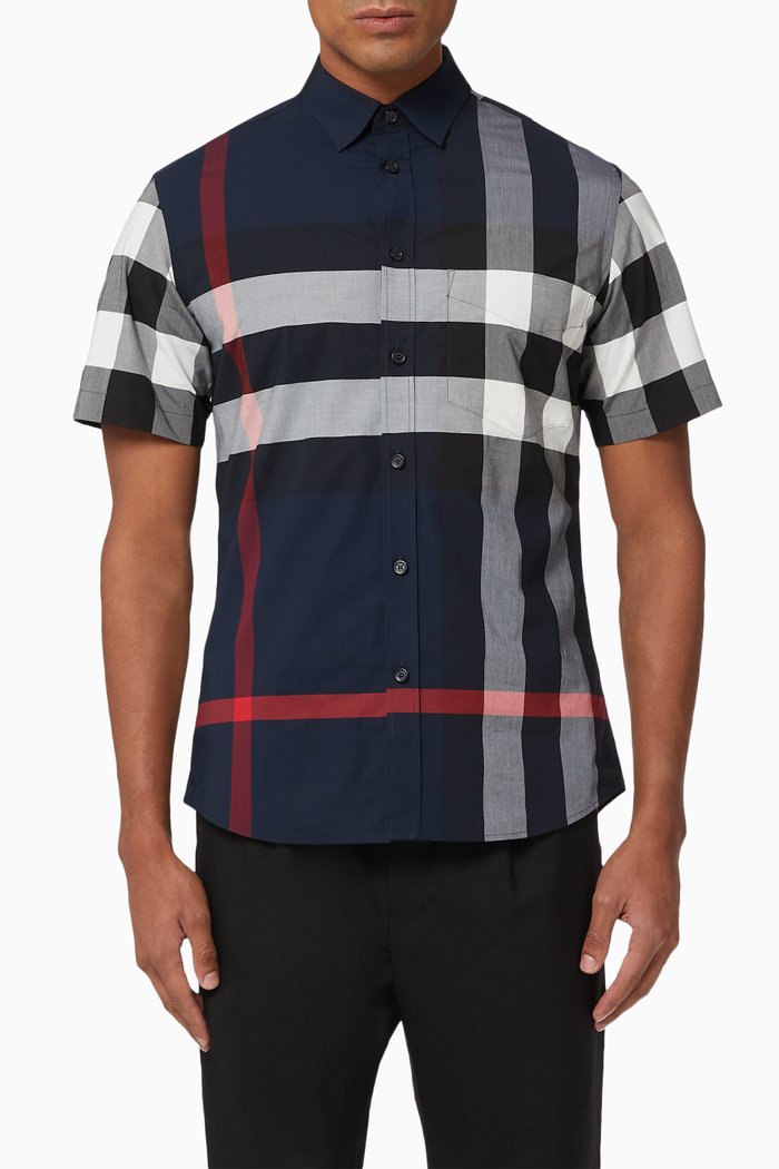 

Check Stretch Cotton Poplin Shirt, Blue