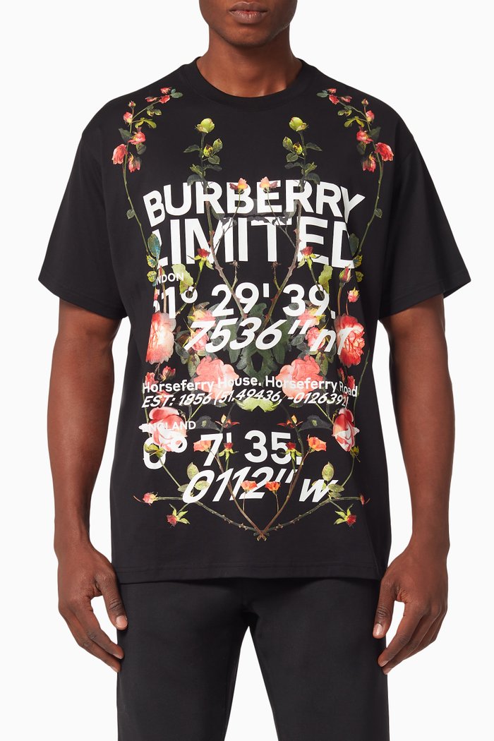 Roses Coordinates Cotton Oversized T-shirt, Black