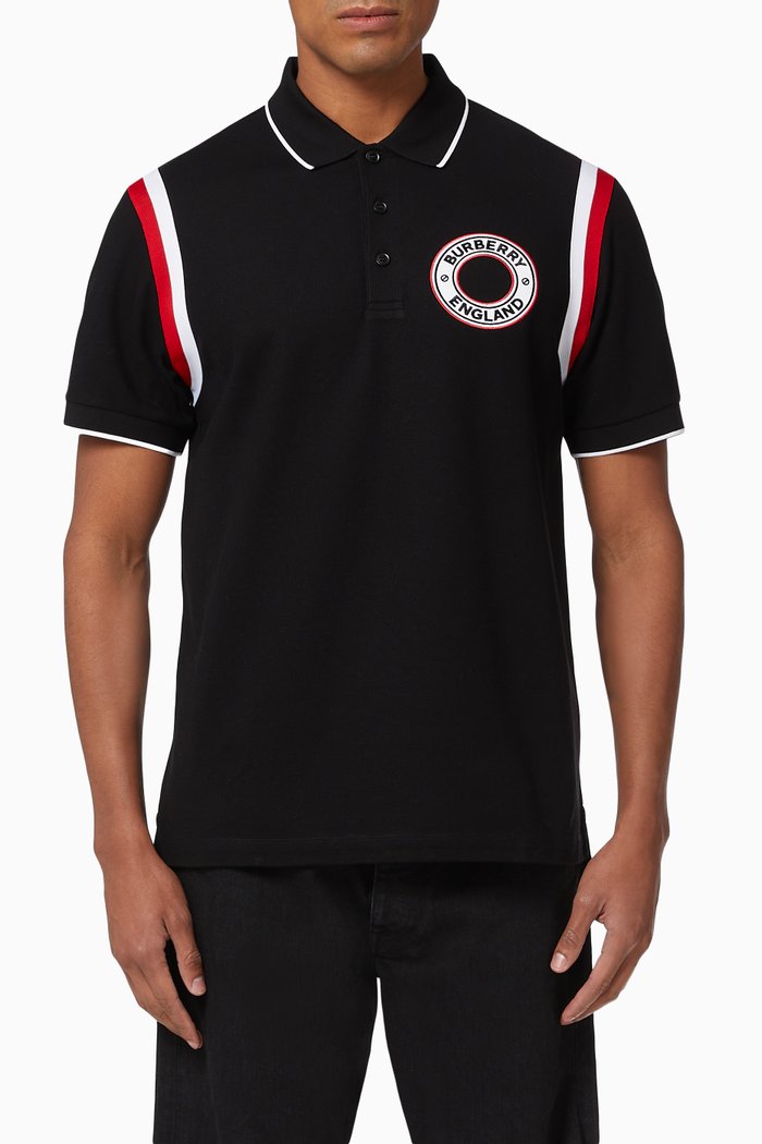 

Logo Graphic Appliqué Cotton Piqué Polo Shirt, Black