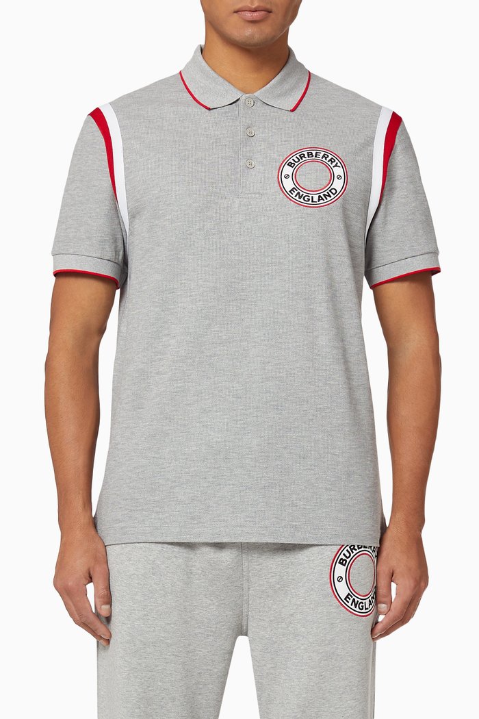 

Logo Graphic Appliqué Cotton Piqué Polo Shirt, Grey
