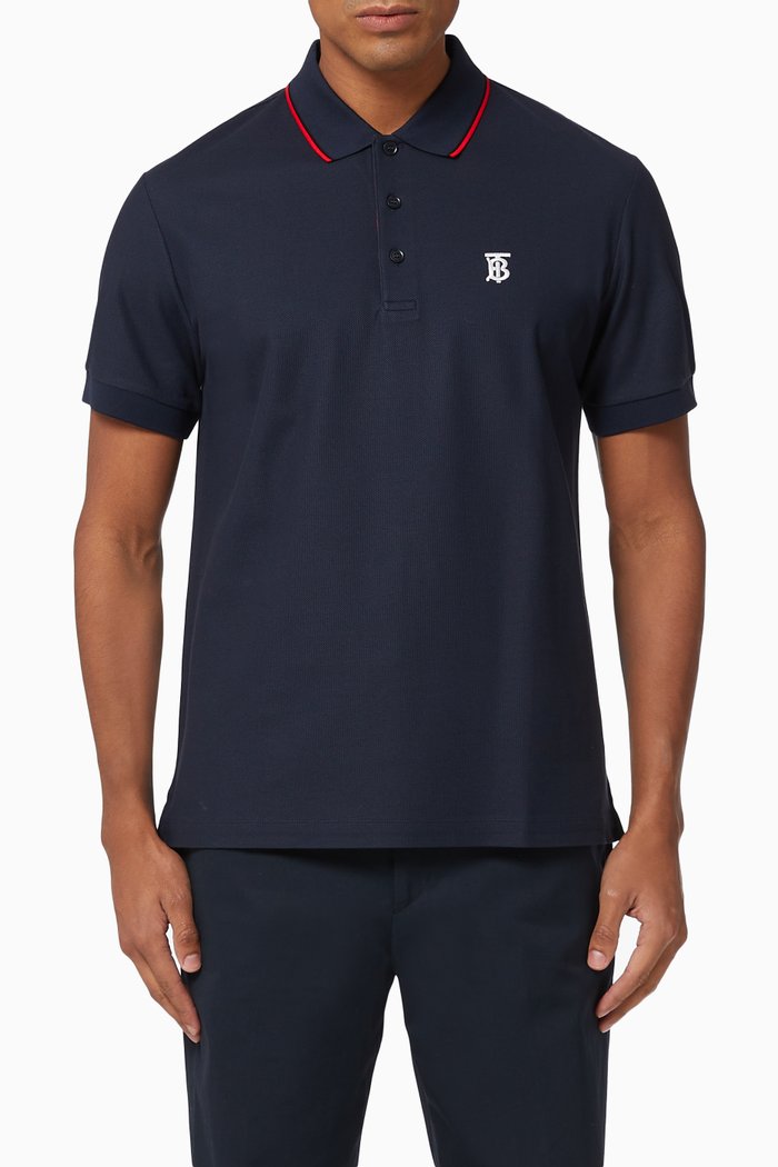 

Icon Stripe Placket Cotton Piqué Polo Shirt, Blue
