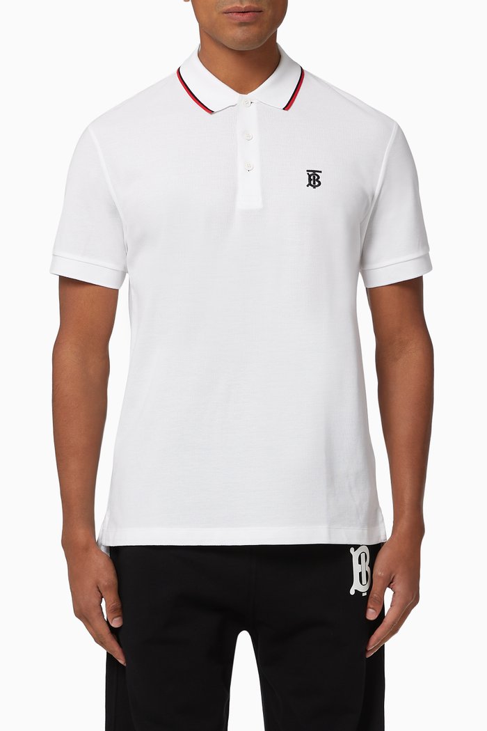 Icon Stripe Placket Cotton Piqué Polo Shirt, White