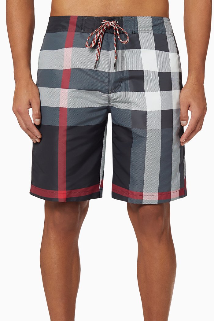 

Check Nylon Swim Shorts, Black