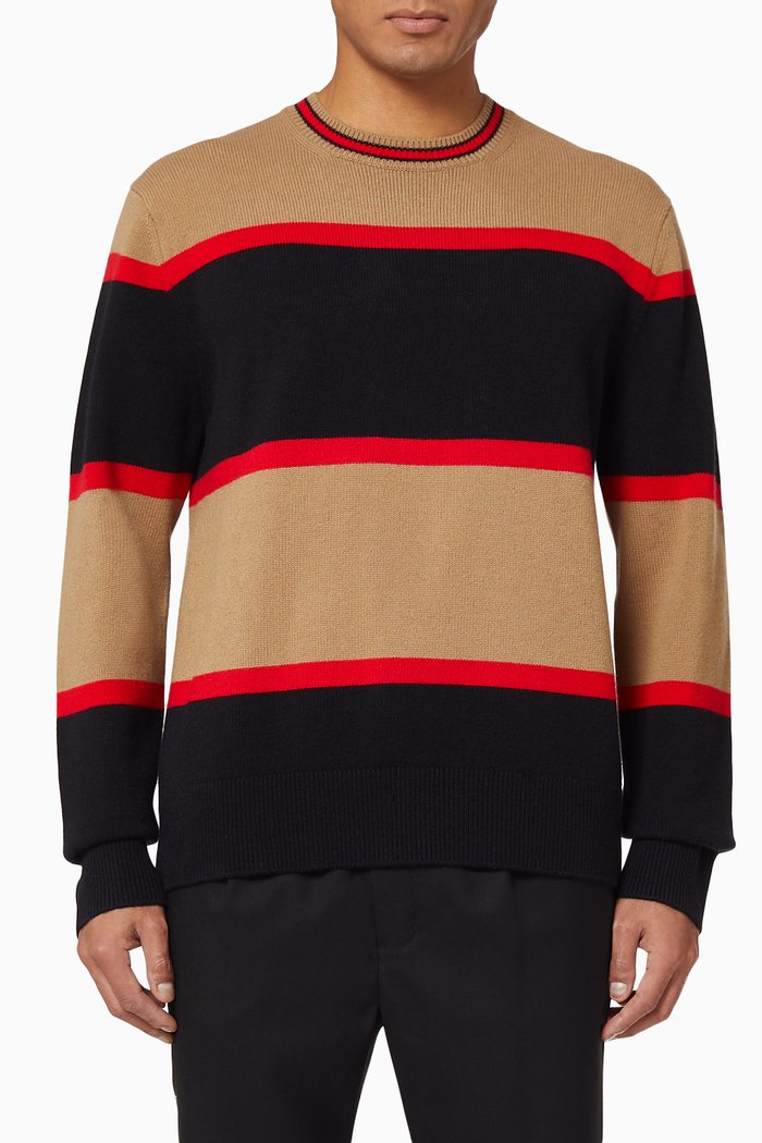 

Striped Wool Cashmere Sweater, Black