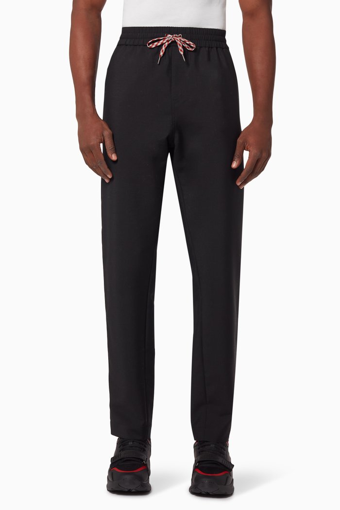 Side Stripe Mohair Wool Jogging Pants, Black