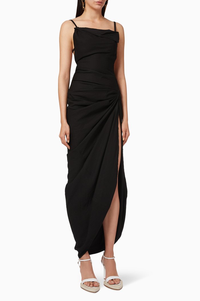 La Robe Saudade Longue in Viscose-Blend, Black