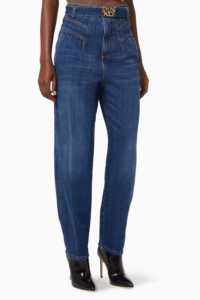 

Cheryl High-Waist Belted Jeans, Blue