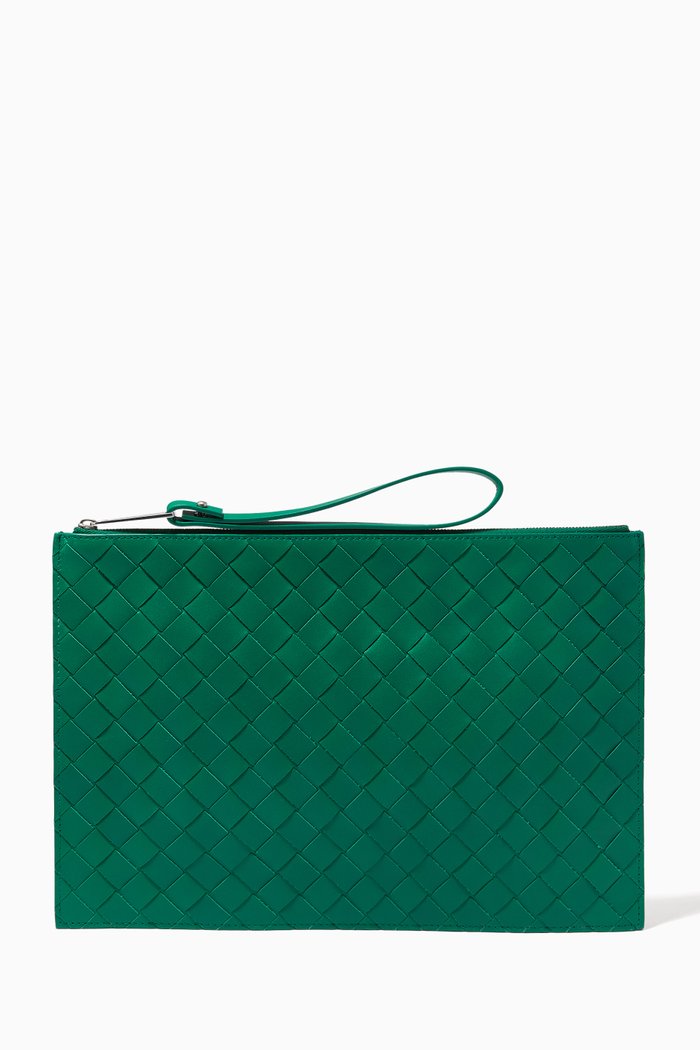 

Pouch Case in Intrecciato Calfskin, Green