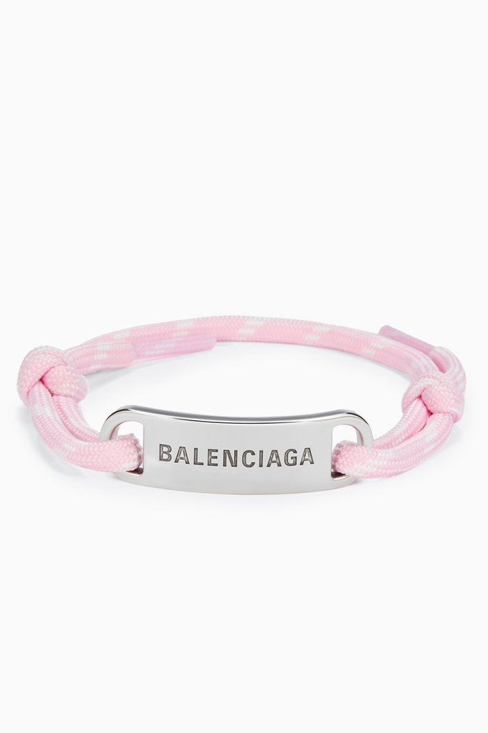 

Plate Bracelet in Polyester-Cotton & Brass, Pink