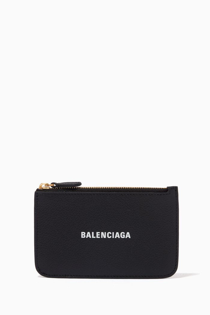 Cash Large Long Coin & Card Holder in Grained Calfskin, Black