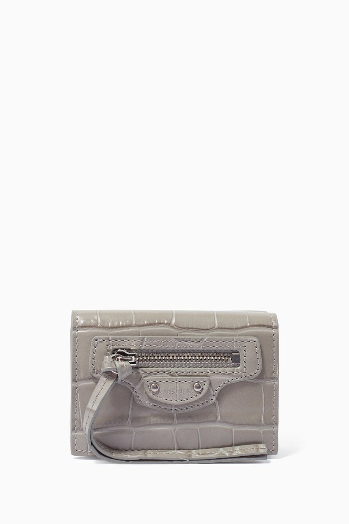 

Neo Classic Mini Wallet in Shiny Crocodile Embossed Calfskin, Grey