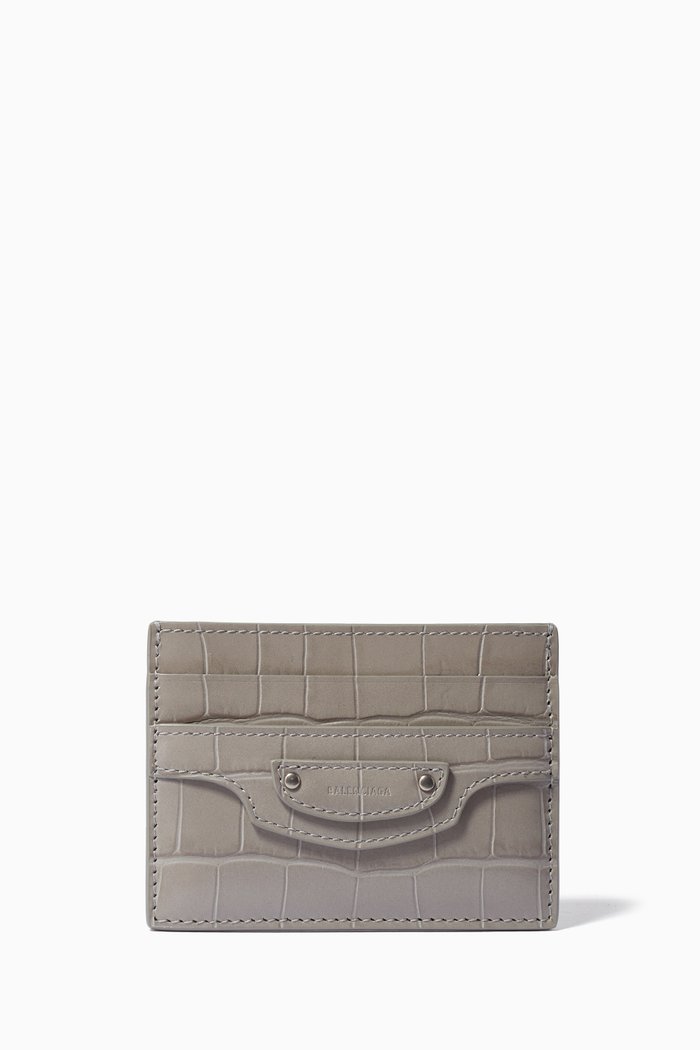 

Neo Classic Card Holder in Shiny Crocodile Embossed Calfskin, Grey