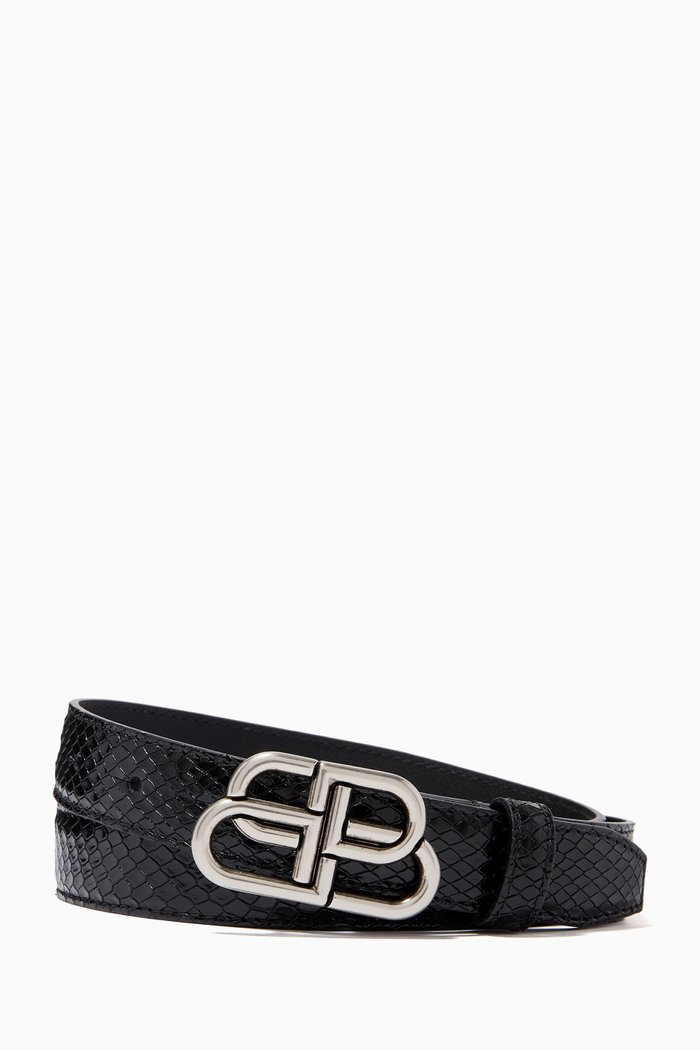 

BB Thin Belt in Viper Embossed Calfskin, Black