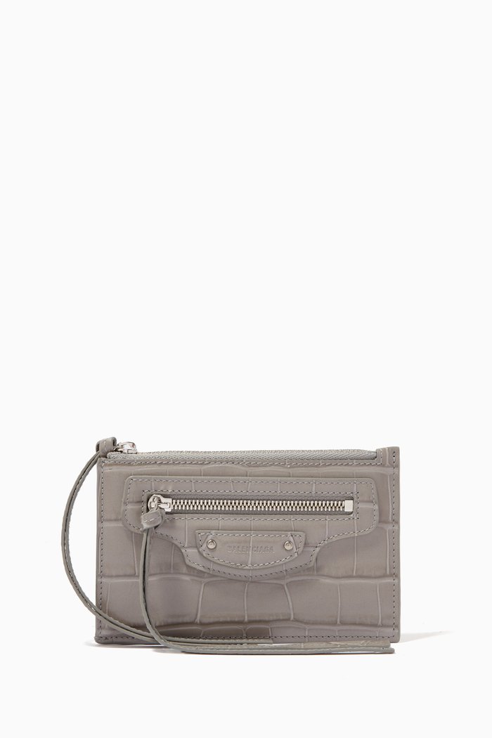 

Neo Classic Long Coin & Card Holder in Shiny Crocodile Embossed Calfskin, Grey