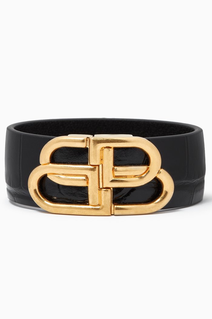BB Bracelet in Shiny Crocodile Embossed Calfskin, Black