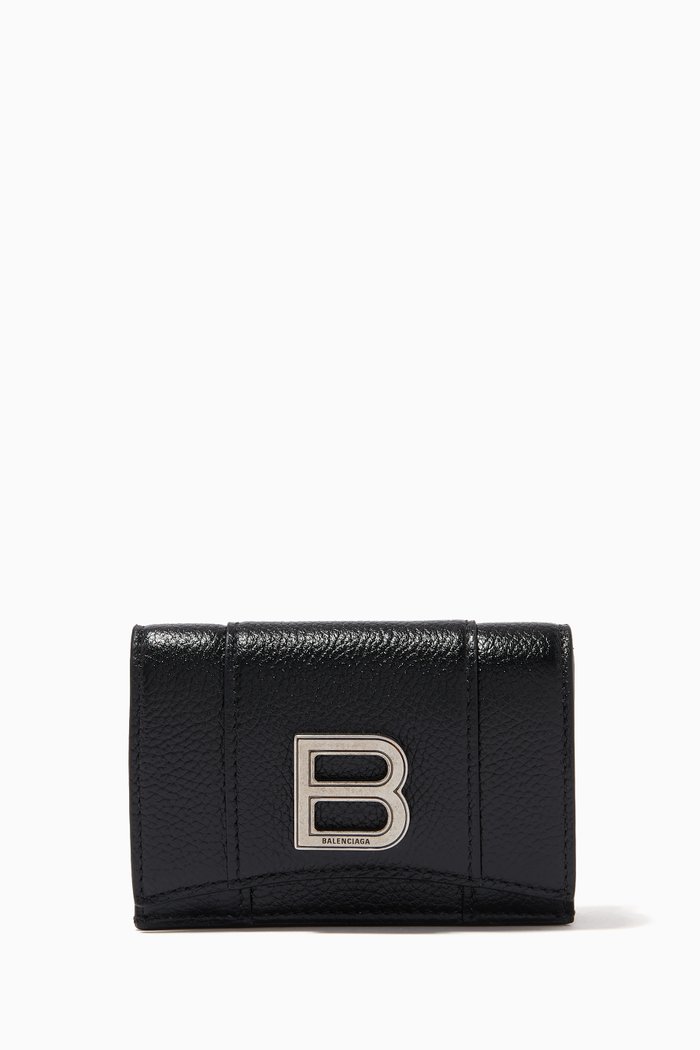 

Hourglass Mini Wallet in Grained Calfskin, Black