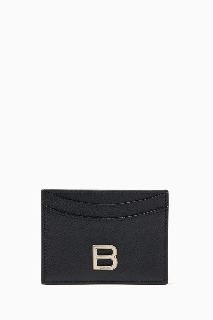 

Hourglass Card Holder in Grained Calfskin, Black