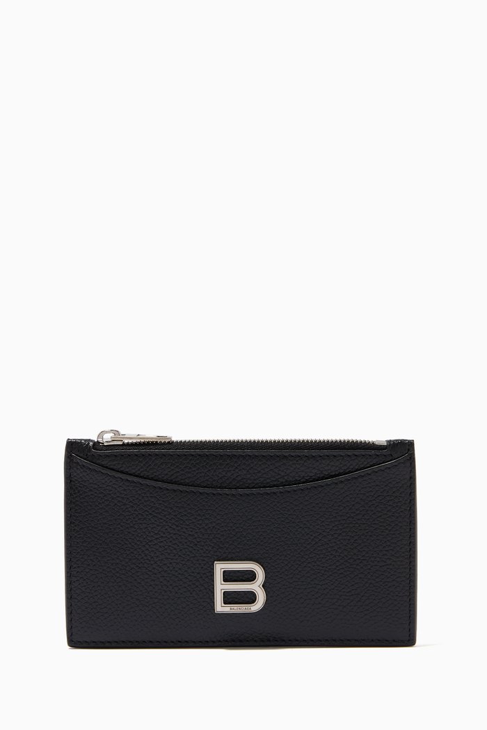 

Hourglass Long Coin & Card Holder in Grained Calfskin, Black