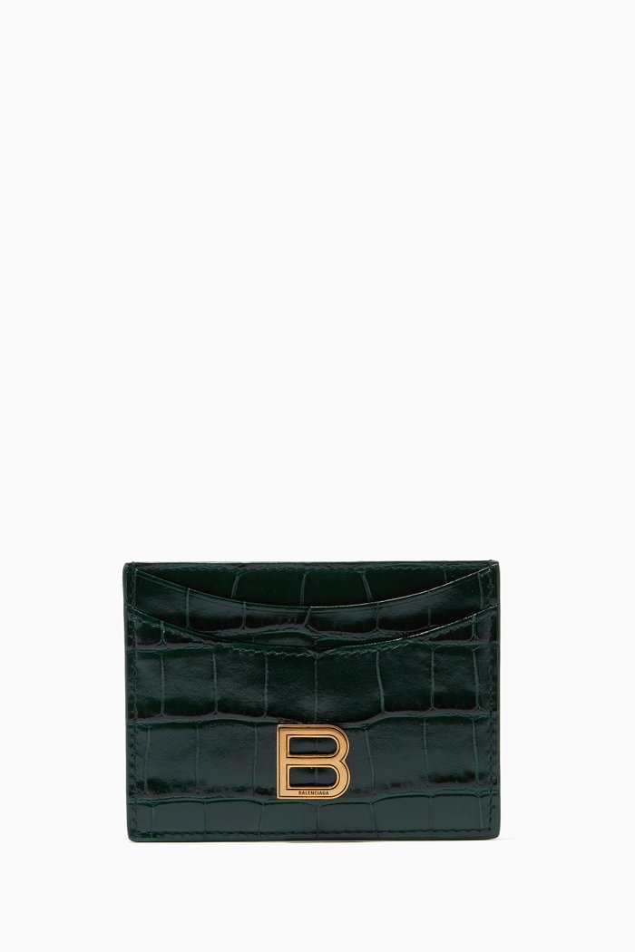 

Hourglass Card Holder in Shiny Crocodile Embossed Calfskin, Green